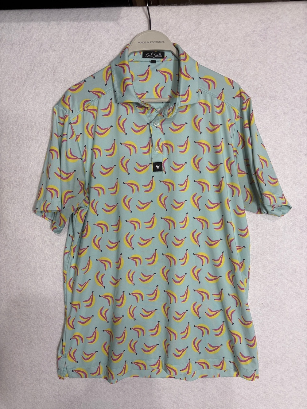 Bad Birdie Men's Light Green Banana-Print Polo Shirt